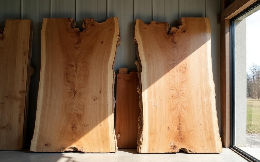 Selezione di tavole di legno massello in laboratorio